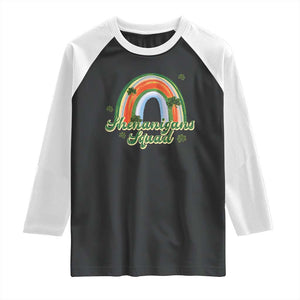 Funny St Patrick's Day Shenanigans Squad Raglan Shirt Rainbow Shamrock TS11 Black White Print Your Wear