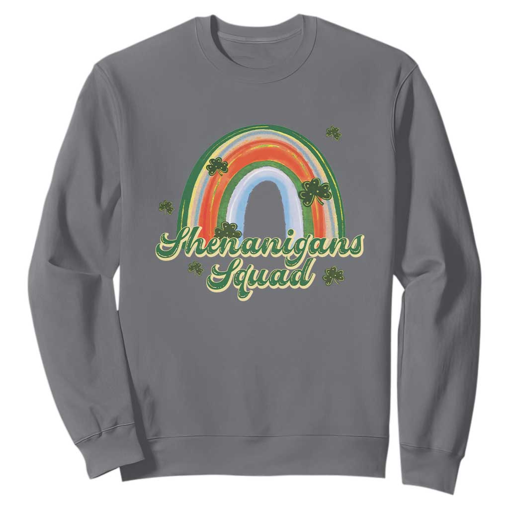 Funny St Patrick's Day Shenanigans Squad Sweatshirt Rainbow Shamrock TS11 Charcoal Print Your Wear