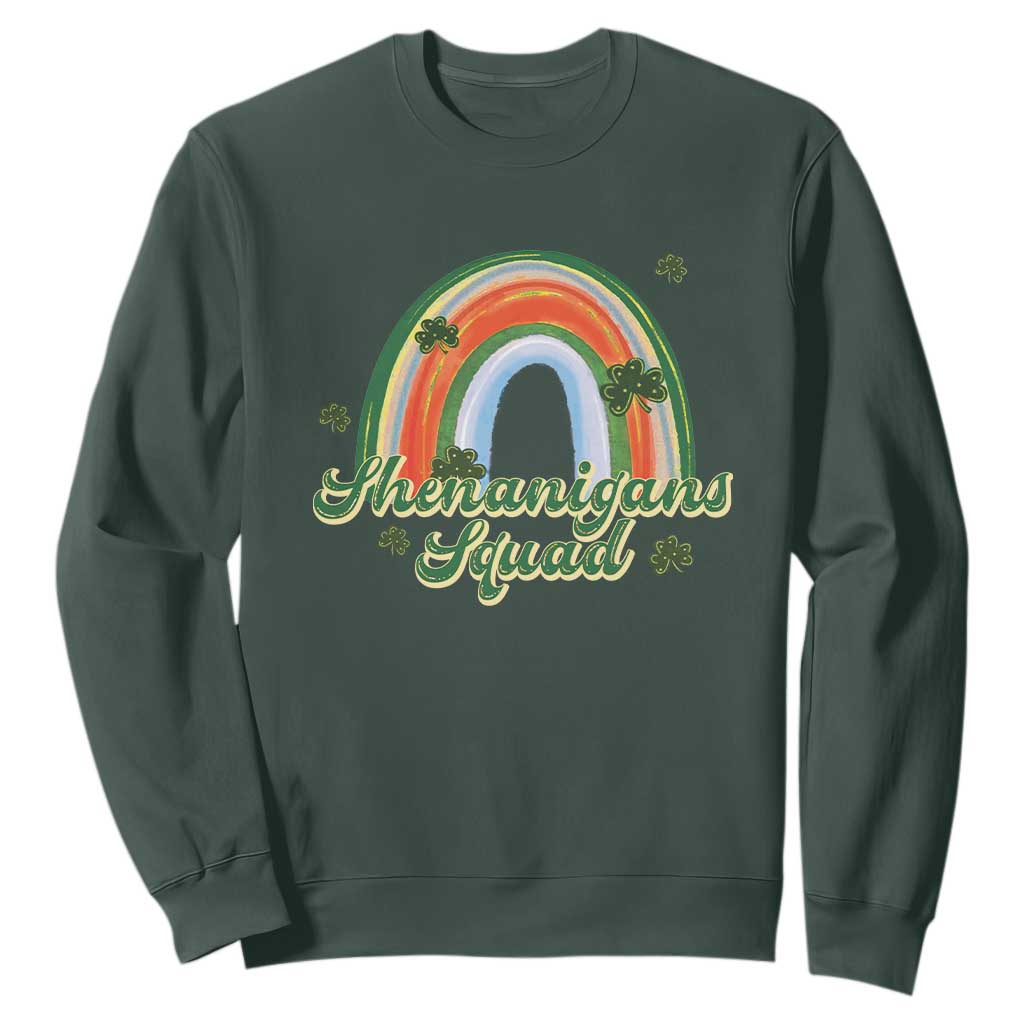 Funny St Patrick's Day Shenanigans Squad Sweatshirt Rainbow Shamrock TS11 Dark Forest Green Print Your Wear