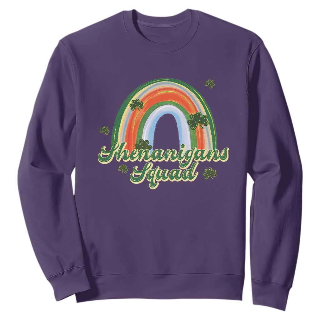Funny St Patrick's Day Shenanigans Squad Sweatshirt Rainbow Shamrock TS11 Purple Print Your Wear