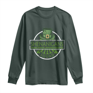 Funny St Patrick's Day Shenanigans Squad Long Sleeve Shirt Shamrock TS11 Dark Forest Green Print Your Wear