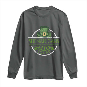 Funny St Patrick's Day Shenanigans Squad Long Sleeve Shirt Shamrock TS11 Dark Heather Print Your Wear