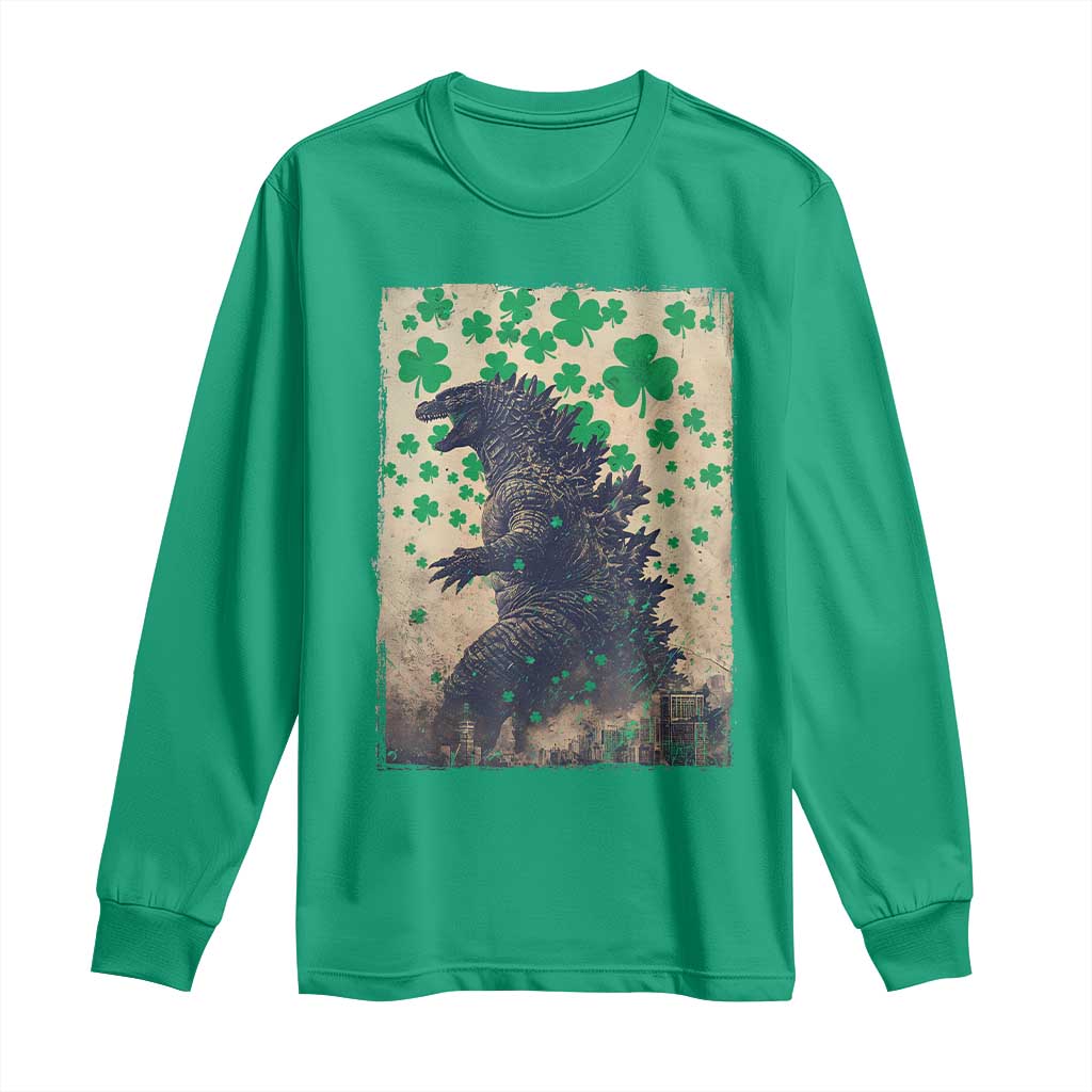 Funny St Patrick's Day Japanese Giant Monster Long Sleeve Shirt Vintage Shamrock TS11 Irish Green Print Your Wear