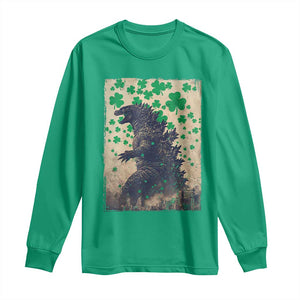 Funny St Patrick's Day Japanese Giant Monster Long Sleeve Shirt Vintage Shamrock TS11 Irish Green Print Your Wear