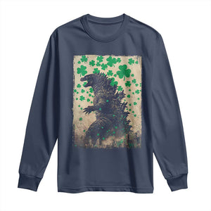 Funny St Patrick's Day Japanese Giant Monster Long Sleeve Shirt Vintage Shamrock TS11 Navy Print Your Wear