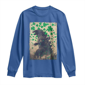 Funny St Patrick's Day Japanese Giant Monster Long Sleeve Shirt Vintage Shamrock TS11 Royal Blue Print Your Wear