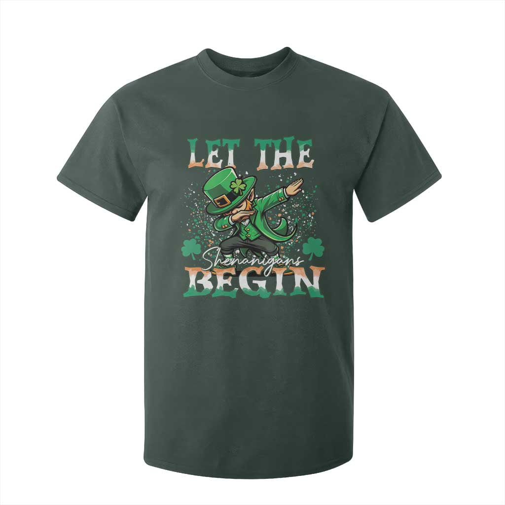 Funny Let The Shenanigans Begin T Shirt For Kid Dabbing Leprechaun St Patrick's Day TS11 Dark Forest Green Print Your Wear