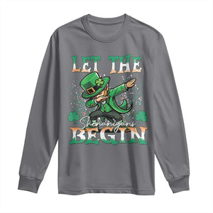 Funny Let The Shenanigans Begin Long Sleeve Shirt Dabbing Leprechaun St Patrick's Day TS11 Charcoal Print Your Wear