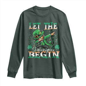 Funny Let The Shenanigans Begin Long Sleeve Shirt Dabbing Leprechaun St Patrick's Day TS11 Dark Forest Green Print Your Wear