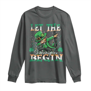 Funny Let The Shenanigans Begin Long Sleeve Shirt Dabbing Leprechaun St Patrick's Day TS11 Dark Heather Print Your Wear