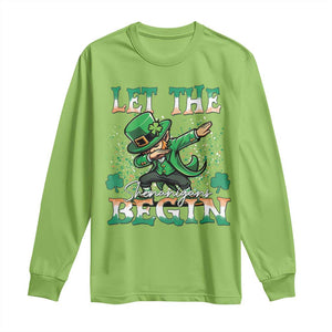 Funny Let The Shenanigans Begin Long Sleeve Shirt Dabbing Leprechaun St Patrick's Day TS11 Lime Print Your Wear