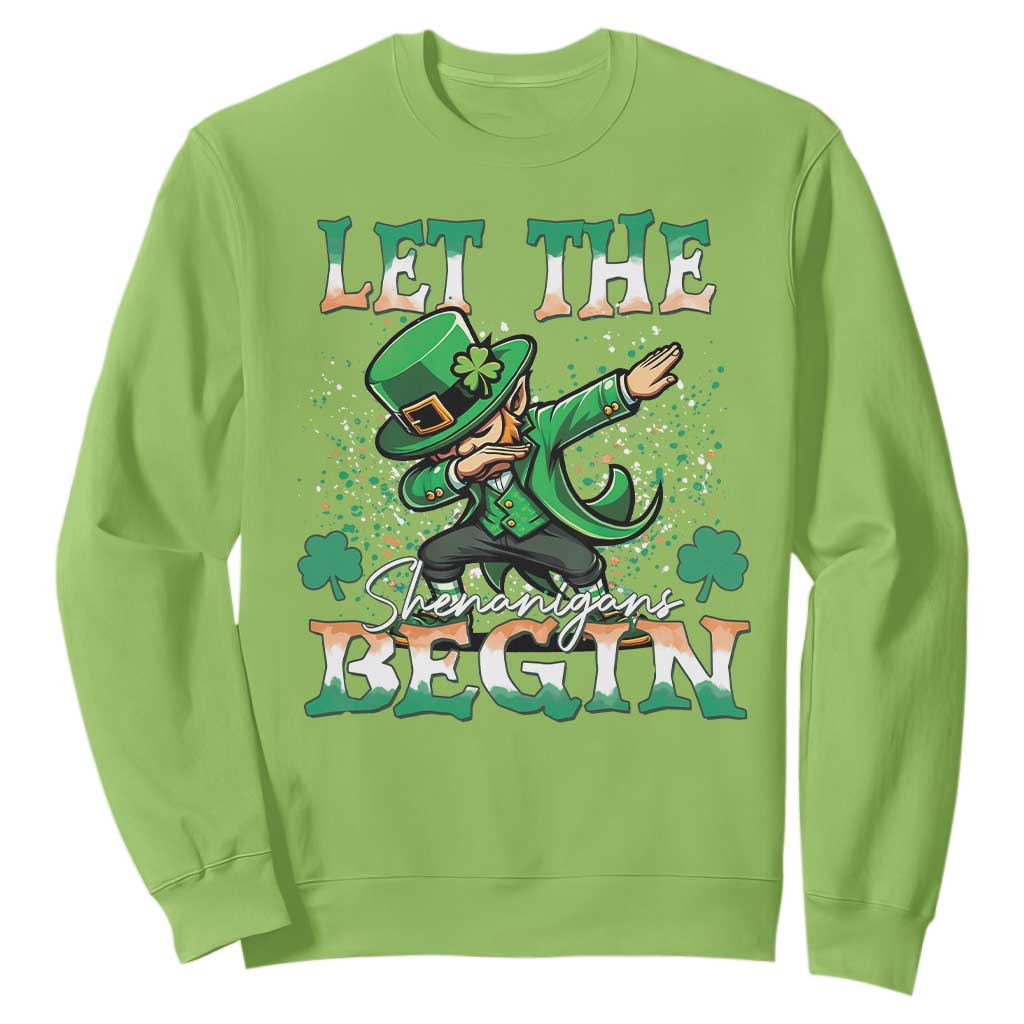 Funny Let The Shenanigans Begin Sweatshirt Dabbing Leprechaun St Patrick's Day TS11 Lime Print Your Wear