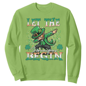 Funny Let The Shenanigans Begin Sweatshirt Dabbing Leprechaun St Patrick's Day TS11 Lime Print Your Wear