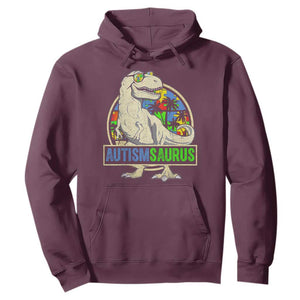 Funny Autism Awareness Dinosaur Hoodie Autismsaurus Puzzle Pieces TS11 Maroon Print Your Wear