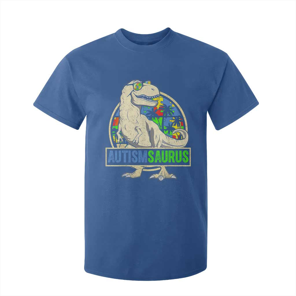Funny Autism Awareness Dinosaur T Shirt For Kid Autismsaurus Puzzle Pieces TS11 Royal Blue Print Your Wear