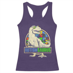 Funny Autism Awareness Dinosaur Racerback Tank Top Autismsaurus Puzzle Pieces TS11 Purple Print Your Wear