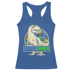 Funny Autism Awareness Dinosaur Racerback Tank Top Autismsaurus Puzzle Pieces TS11 Royal Blue Print Your Wear