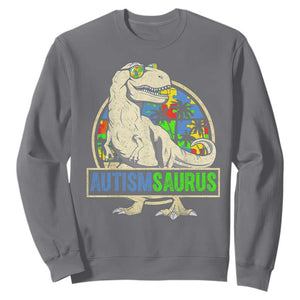 Funny Autism Awareness Dinosaur Sweatshirt Autismsaurus Puzzle Pieces TS11 Charcoal Print Your Wear