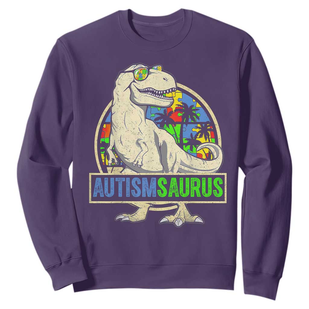 Funny Autism Awareness Dinosaur Sweatshirt Autismsaurus Puzzle Pieces TS11 Purple Print Your Wear