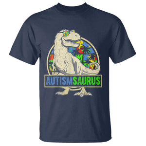 Funny Autism Awareness Dinosaur T Shirt Autismsaurus Puzzle Pieces TS11 Navy Print Your Wear