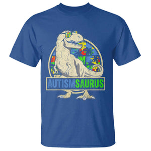 Funny Autism Awareness Dinosaur T Shirt Autismsaurus Puzzle Pieces TS11 Royal Blue Print Your Wear