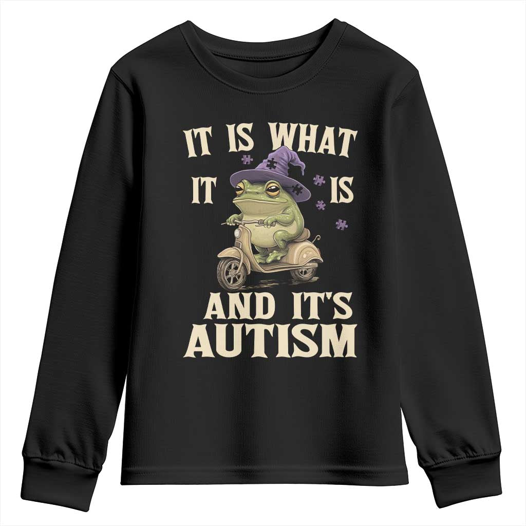 Funny It Is What It Is And It's Autism Youth Sweatshirt Meme Autism Awareness Frog TS11 Black Print Your Wear