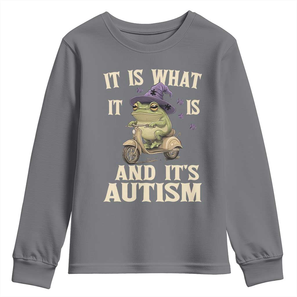 Funny It Is What It Is And It's Autism Youth Sweatshirt Meme Autism Awareness Frog TS11 Charcoal Print Your Wear