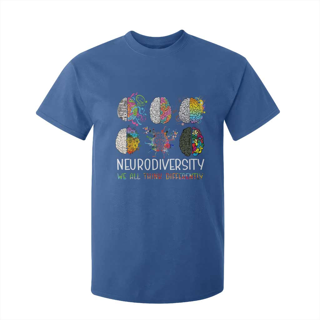 Neurodiversity We All Think Differently T Shirt For Kid Brain Autism Awareness ASD ADHD TS11 Royal Blue Print Your Wear