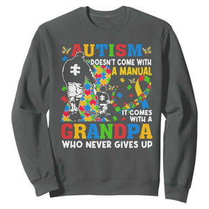 Autism Grandpa Sweatshirt Autism Doesn't Come With A Manual It Comes With A Grandpa TS11 Dark Heather Print Your Wear