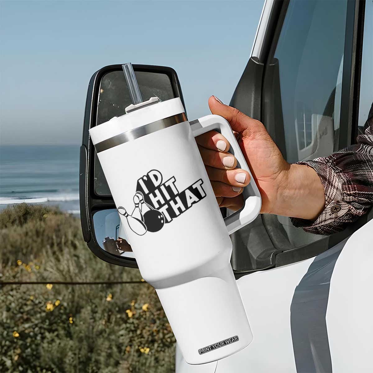 Funny Bowling Tumbler With Handle I'D Hit That Quote Bowling Pin Ball TS11 Print Your Wear