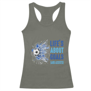 Soccer Lover Racerback Tank Top Life's About Goals And Assists Coach TS11 Military Green Print Your Wear