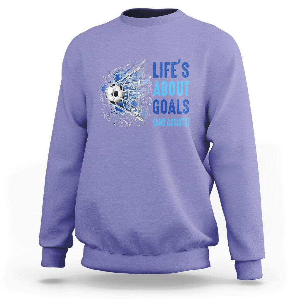 Soccer Lover Sweatshirt Life's About Goals And Assists Coach TS11 Violet Print Your Wear