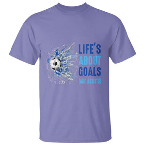 Soccer Lover T Shirt Life's About Goals And Assists Coach TS11 Violet Print Your Wear