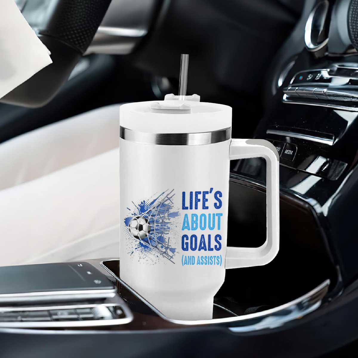 Soccer Lover Tumbler With Handle Life's About Goals And Assists Coach TS11 Print Your Wear