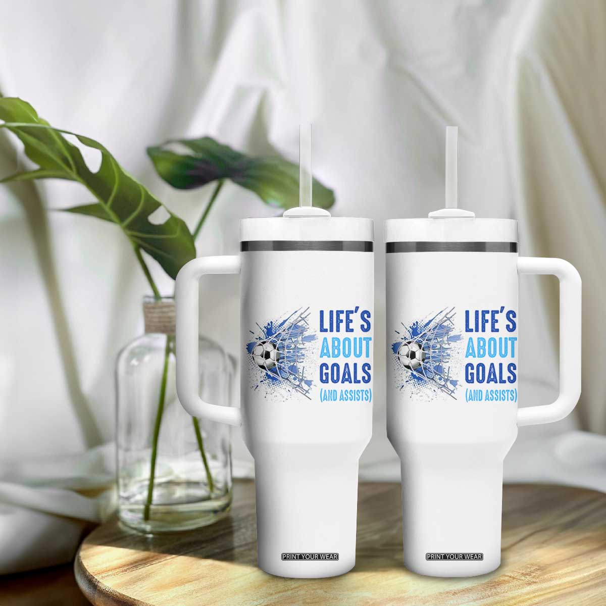 Soccer Lover Tumbler With Handle Life's About Goals And Assists Coach TS11 Print Your Wear
