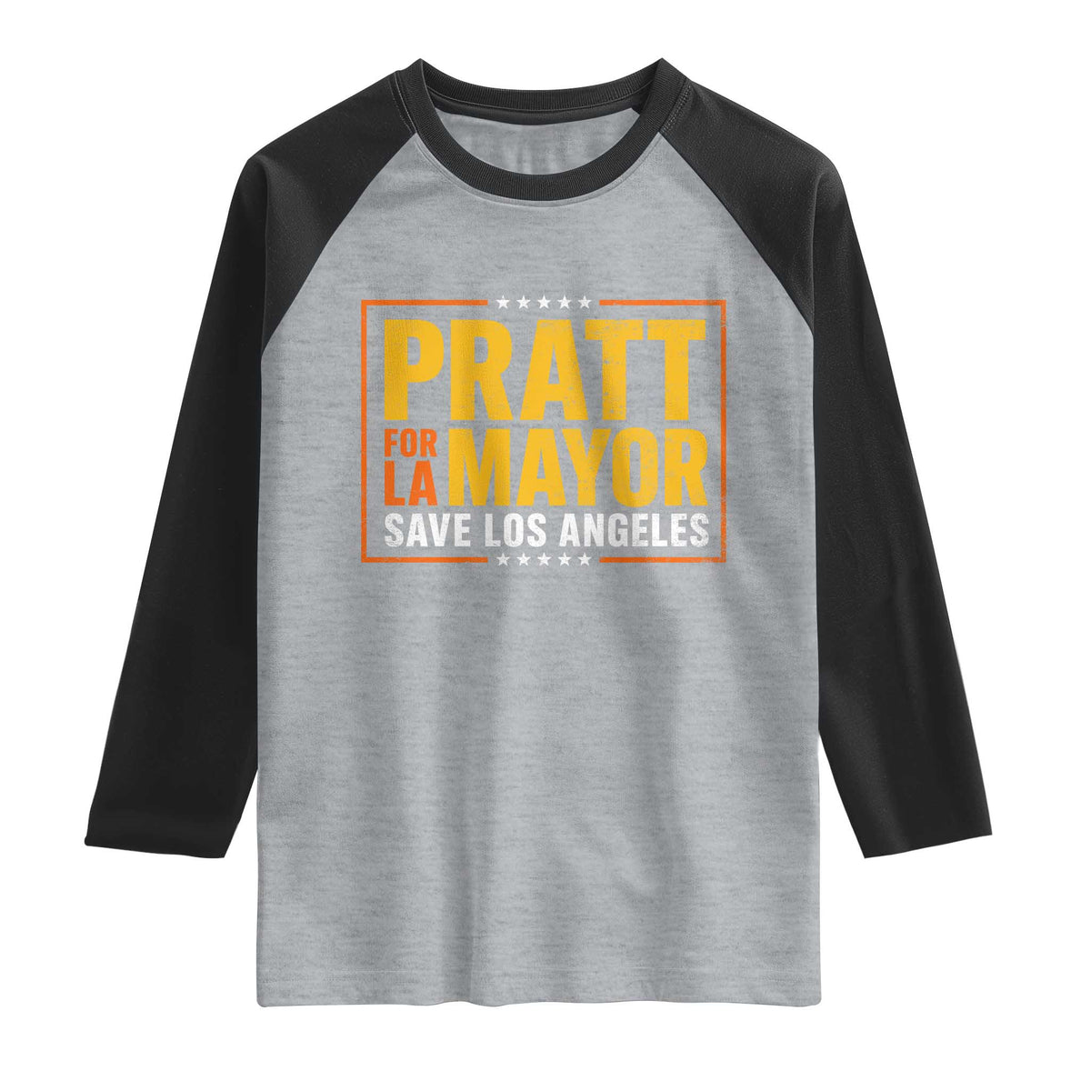 Pratt For Mayor Save Los Angeles Raglan Shirt Spencer Supporter TS11 Heather Gray Black Print Your Wear