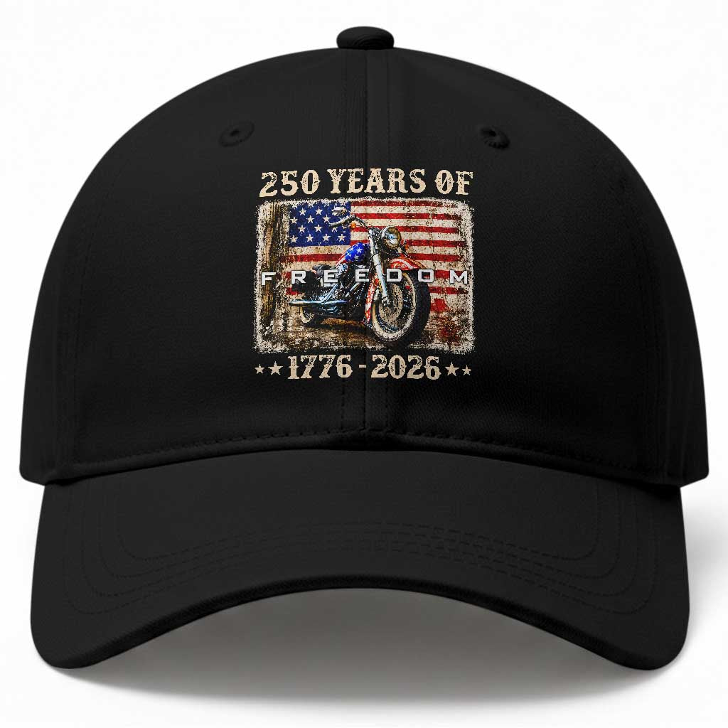 250 Years Of Freedom Motorcycle Patriotic Biker 1776 2026 Baseball Cap TS11 Print Your Wear