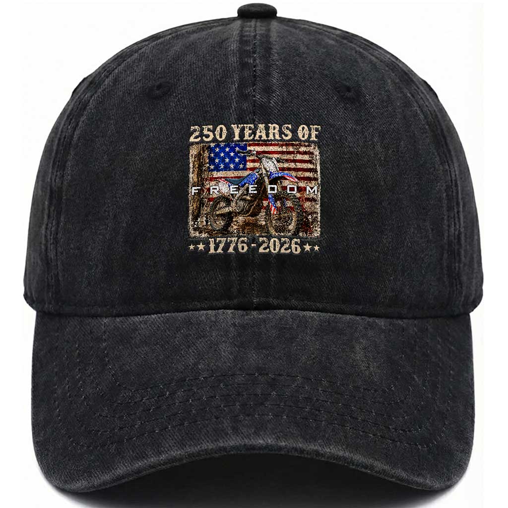 250 Years Of Freedom Dirt Bike Motocross 1776 2026 Washed Cotton Baseball Cap TS11 Print Your Wear