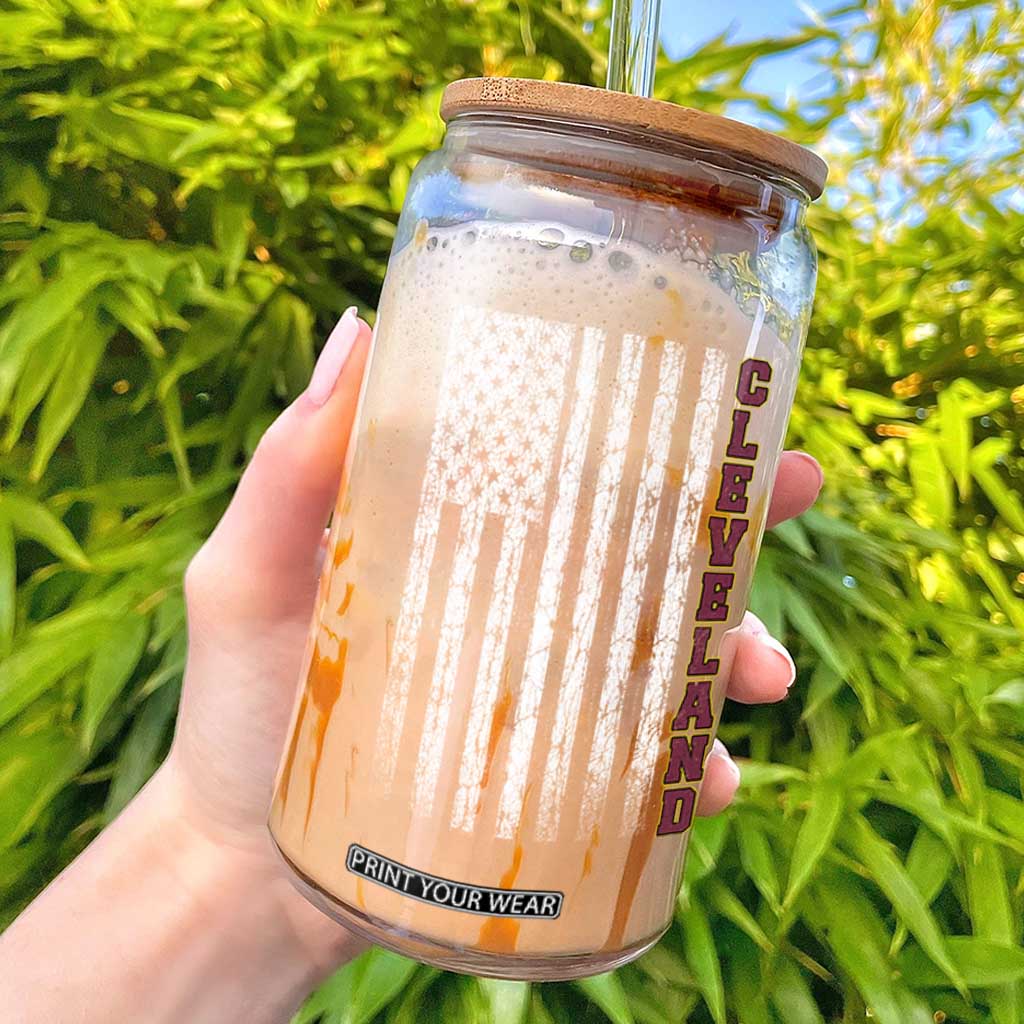 Cleveland Ohio State Pride Vintage American Flag Glass Can Vintage American Flag Ohio State Pride TS11 Black Print Your Wear
