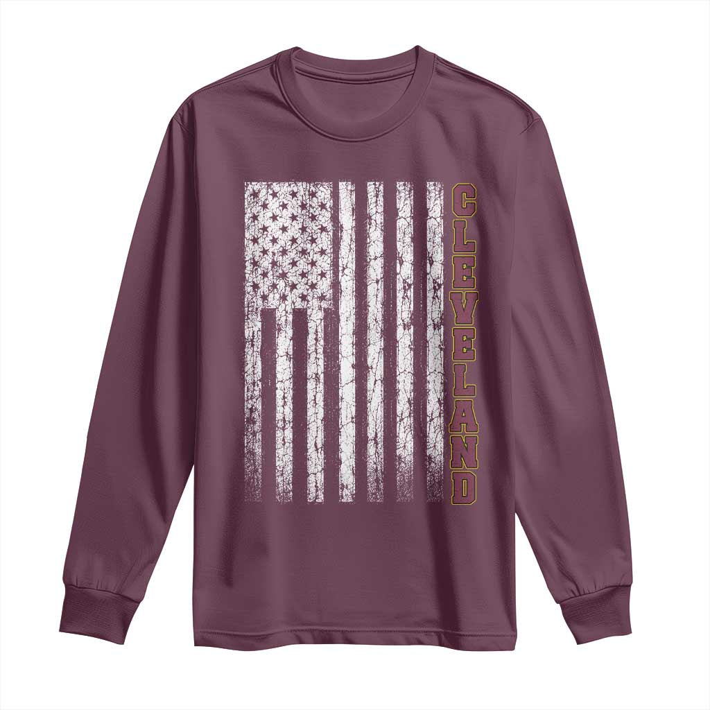 Cleveland Ohio State Pride Vintage American Flag Long Sleeve Shirt Vintage American Flag Ohio State Pride TS11 Maroon Print Your Wear