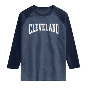 Cleveland Ohio OH City Throwback Design Vintage Raglan Shirt TS11 Heather Denim Navy Print Your Wear