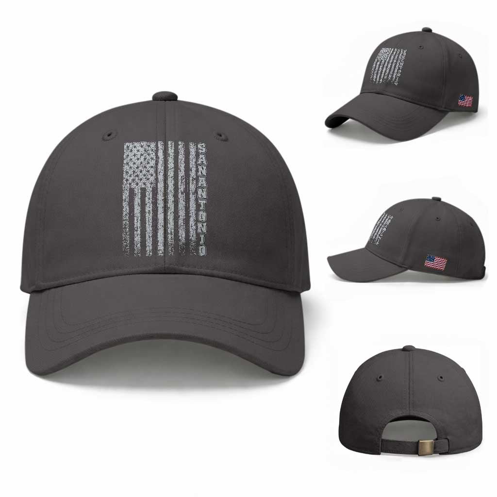 San Antonio Texas State Pride Vintage American Flag Baseball Cap TS11 Baseball Cap Universal Fit Dark Gray Print Your Wear