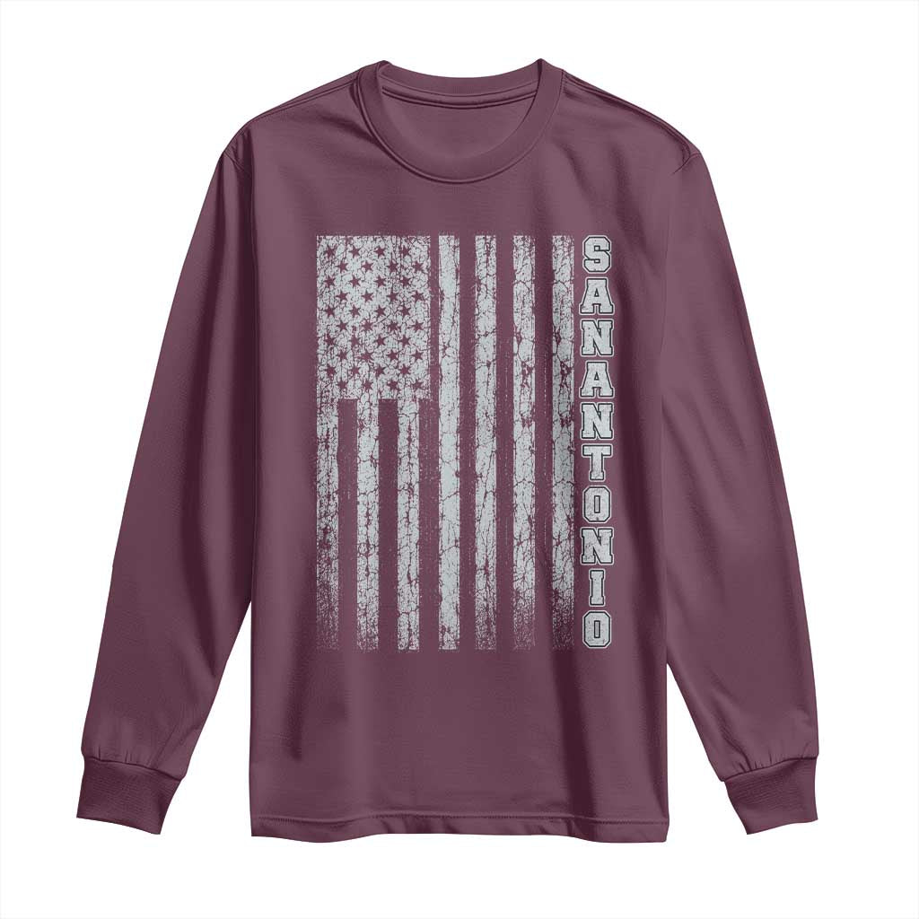 San Antonio Texas State Pride Vintage American Flag Long Sleeve Shirt TS11 Maroon Print Your Wear