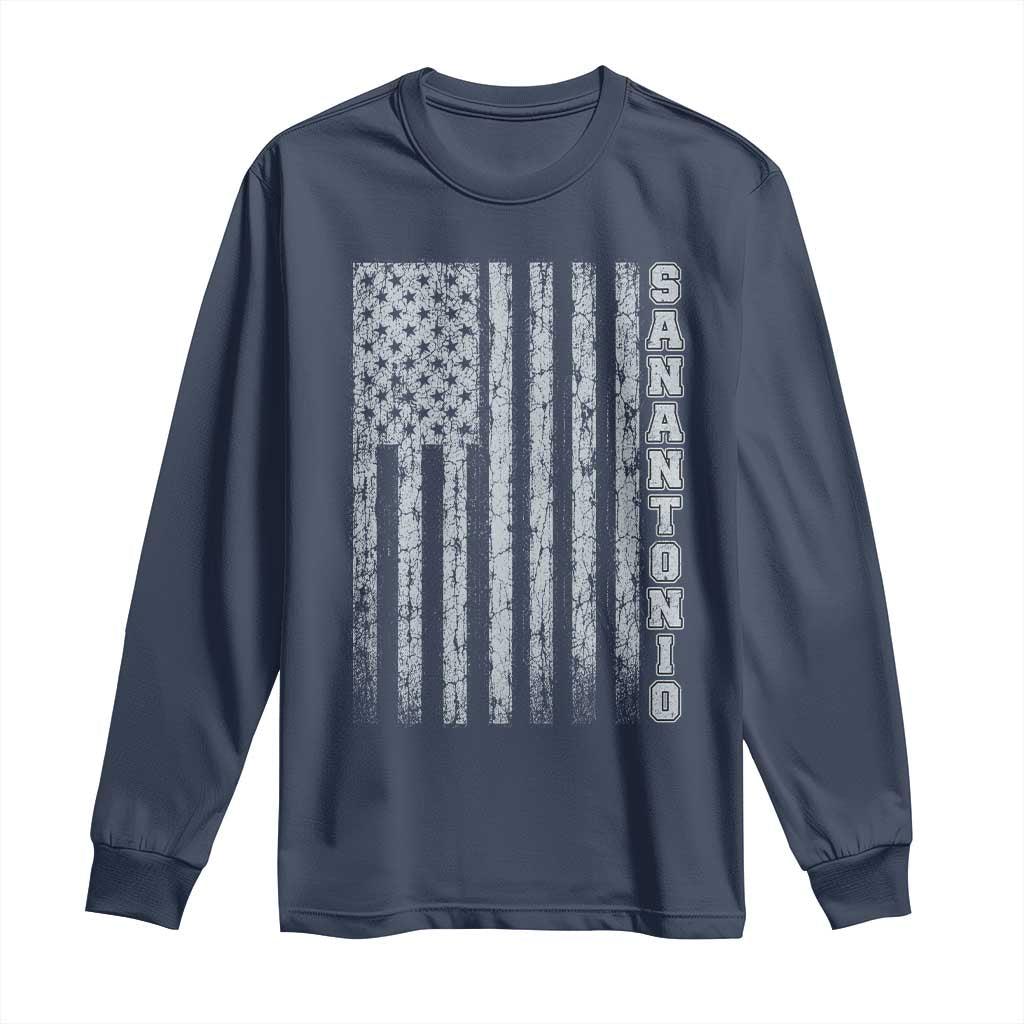 San Antonio Texas State Pride Vintage American Flag Long Sleeve Shirt TS11 Navy Print Your Wear