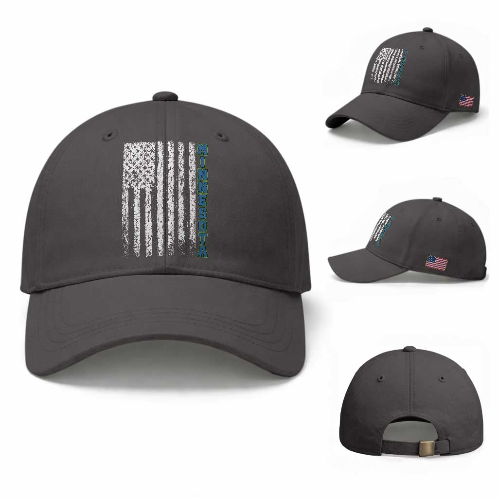 Minnesota MN State Pride Vintage American Flag Baseball Cap TS11 Baseball Cap Universal Fit Dark Gray Print Your Wear