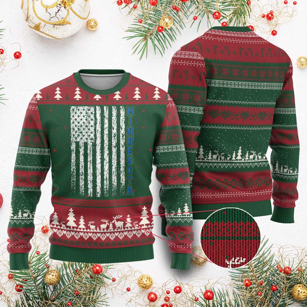 Minnesota MN State Pride Vintage American Flag Ugly Christmas Sweater TS11 Red Green Print Your Wear