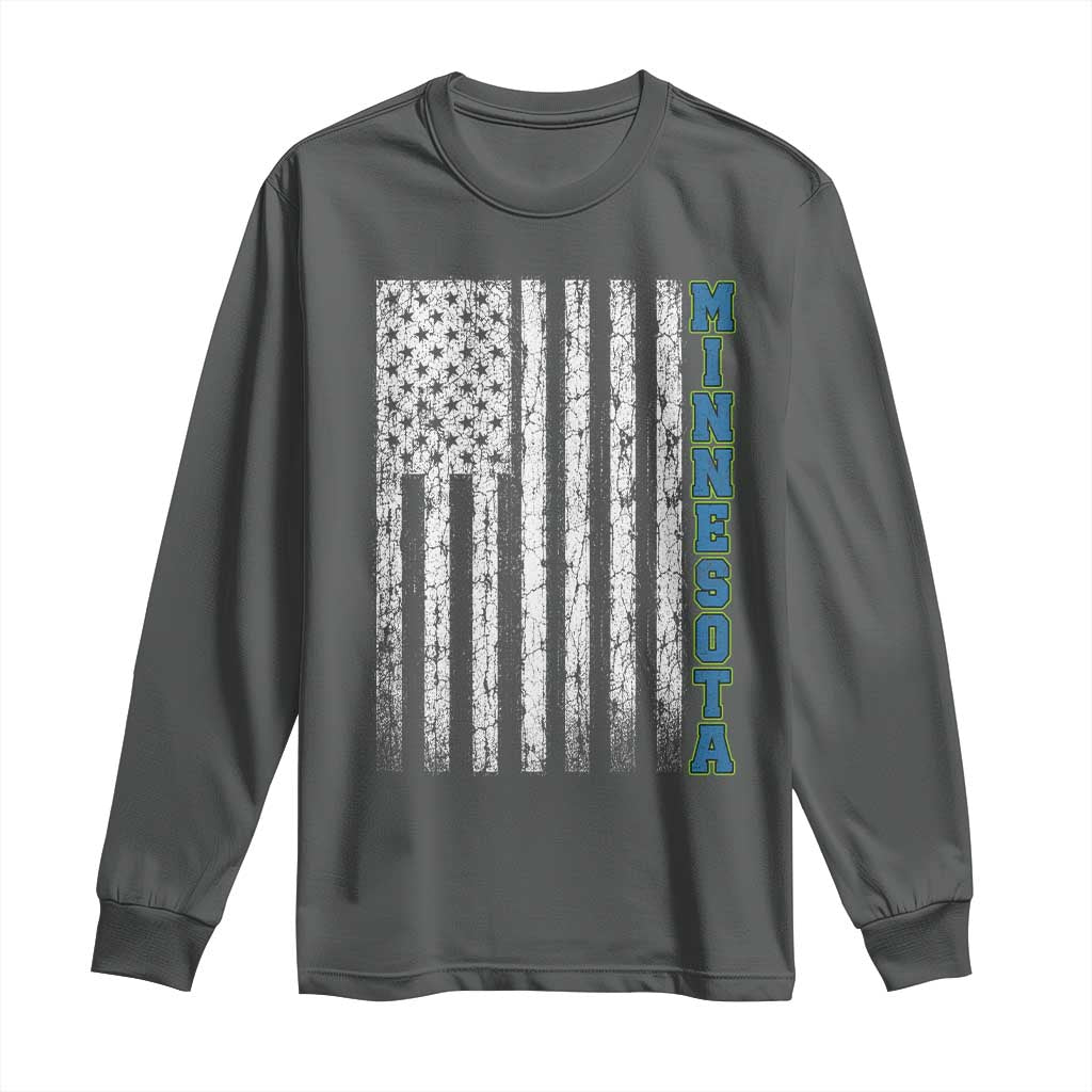 Minnesota MN State Pride Vintage American Flag Long Sleeve Shirt TS11 Dark Heather Print Your Wear