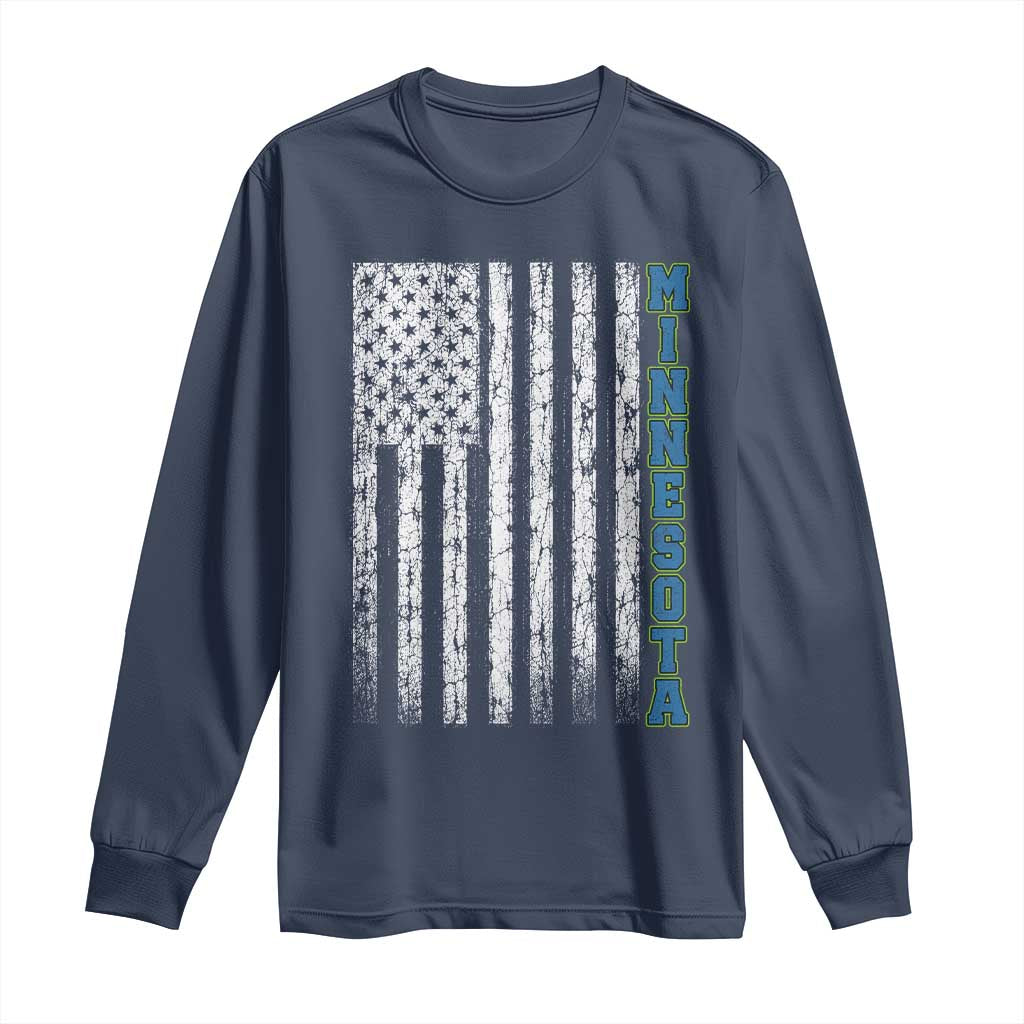 Minnesota MN State Pride Vintage American Flag Long Sleeve Shirt TS11 Navy Print Your Wear
