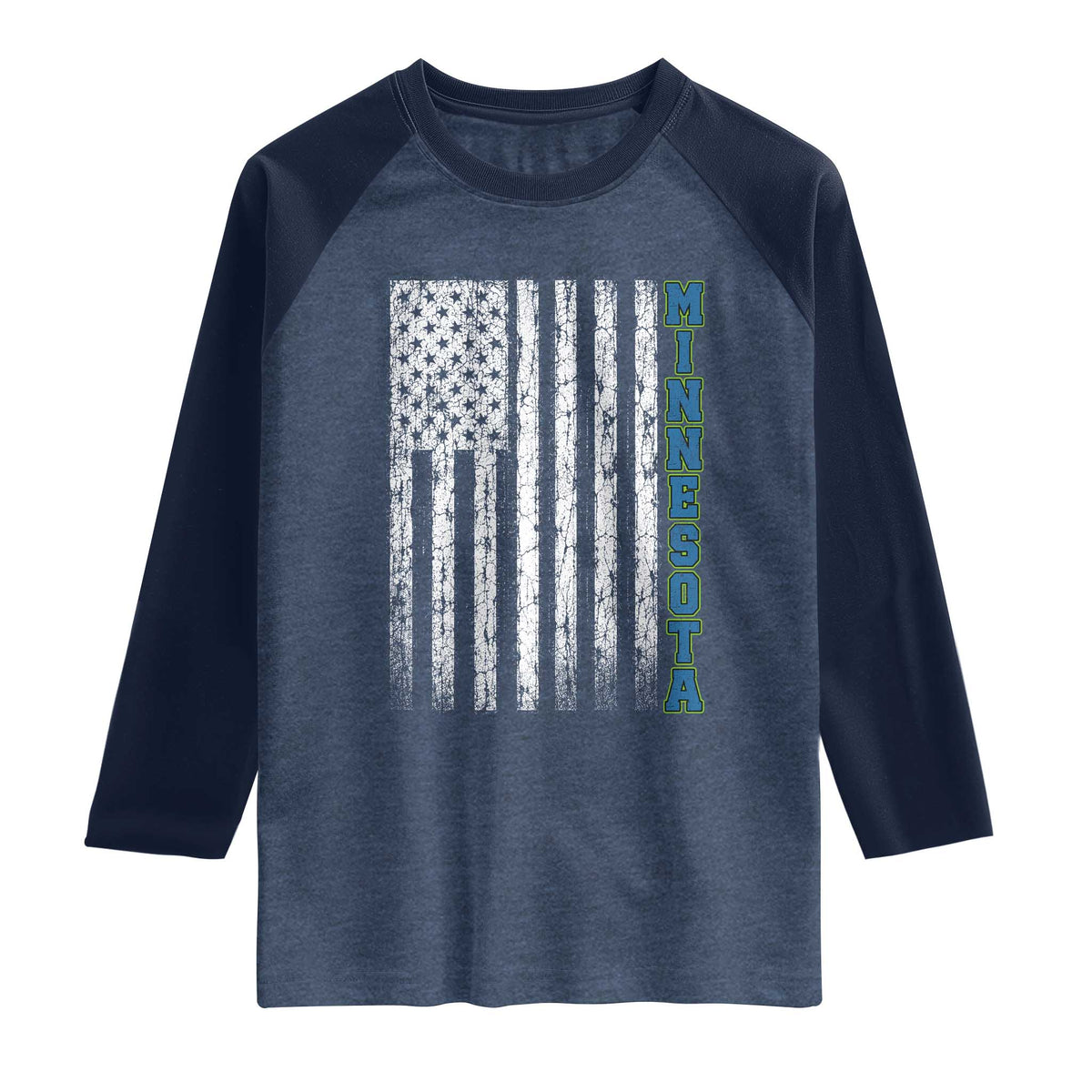Minnesota MN State Pride Vintage American Flag Raglan Shirt TS11 Heather Denim Navy Print Your Wear