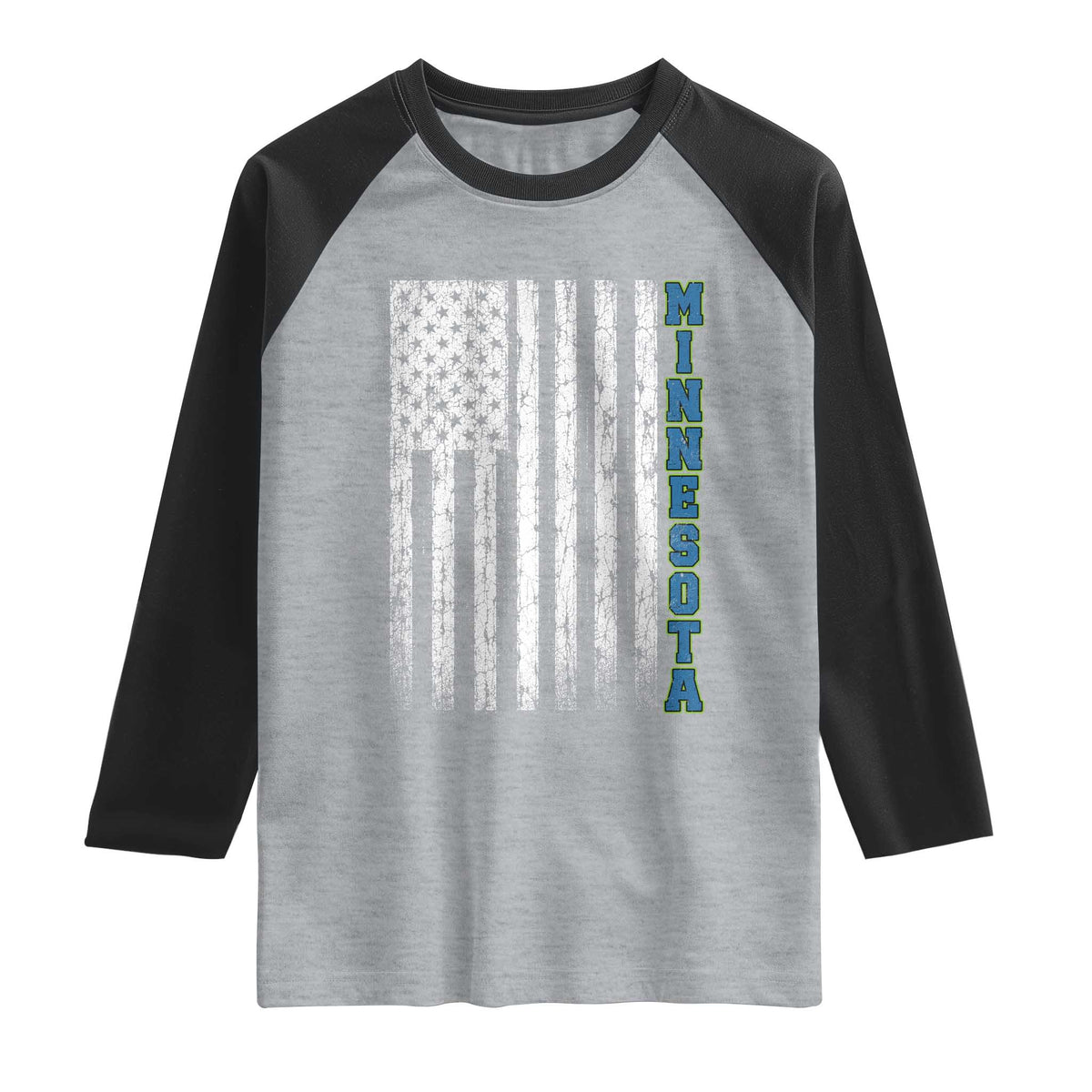 Minnesota MN State Pride Vintage American Flag Raglan Shirt TS11 Heather Gray Black Print Your Wear